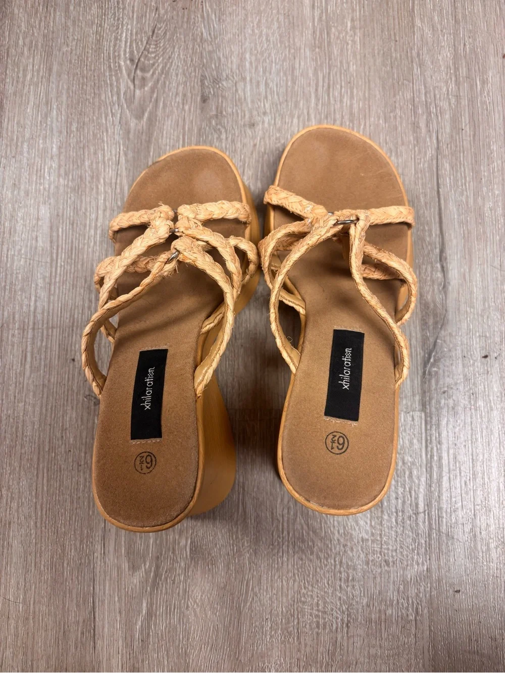 Vintage Y2K Xhilaration Platform Wedge Sandals Braided Raffia Straw Womens 6.5